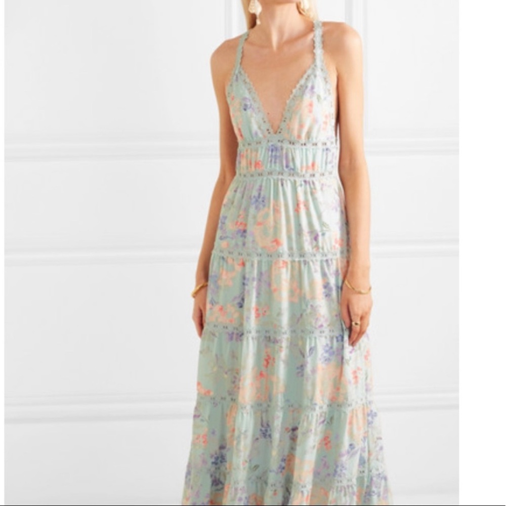 Alice + Olivia Womens Blue Karolina Water Petal Venus Tiered Maxi Dress size 4